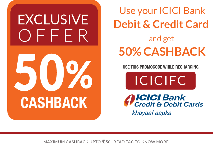 50% Cashback for ICICI Bank Debit & Credit Card