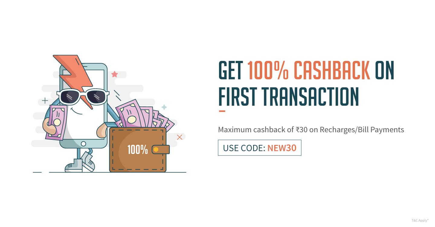 Get 100% cashback upto Rs.30 on first Recharge & Bill payment at Freecharge