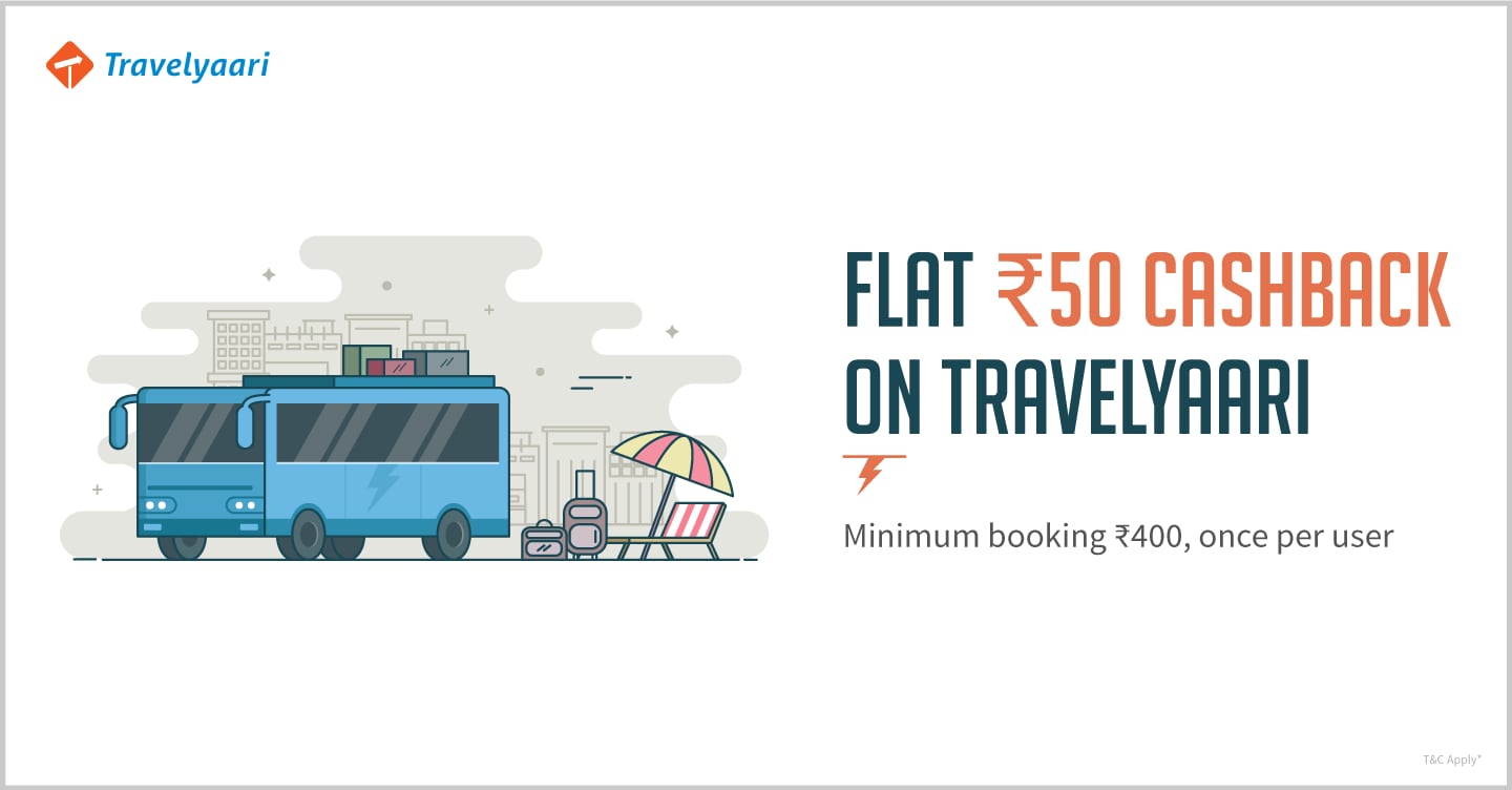 Flat Rs.50 cashback on  Travelyaari” title=